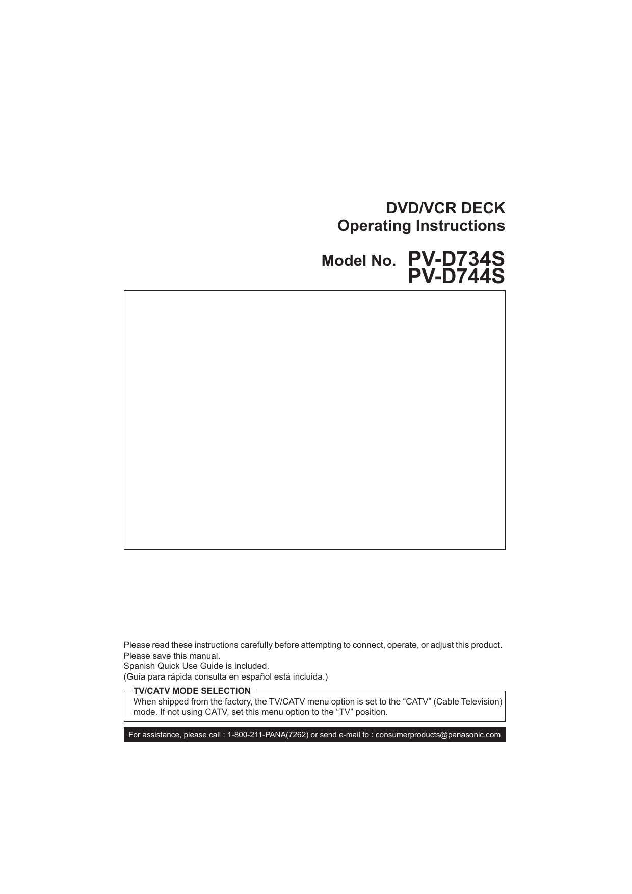 Panasonic Dvd Vcr Combo Pv D734s User Manual Manualzz