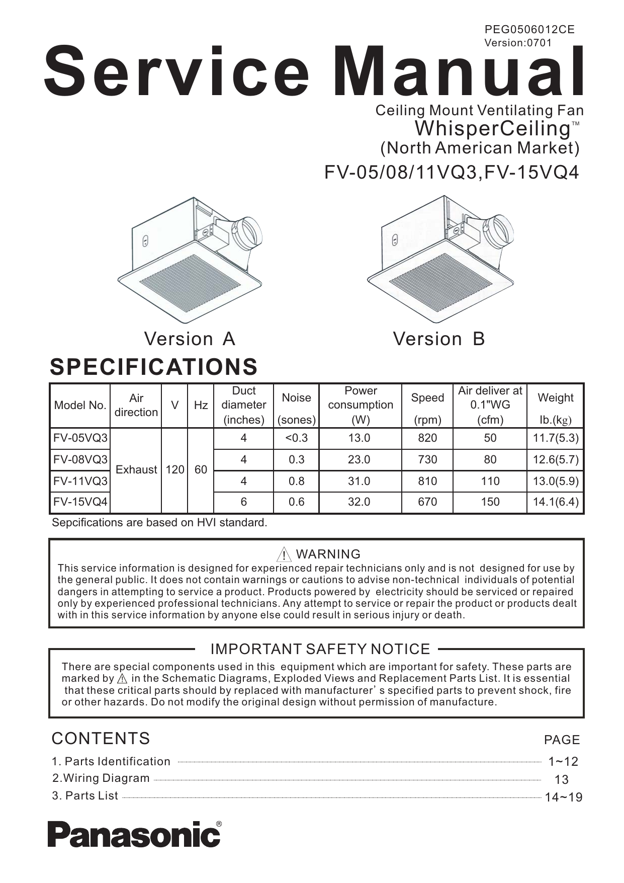 Panasonic Outdoor Ceiling Fan Fv 05vq3 User Manual