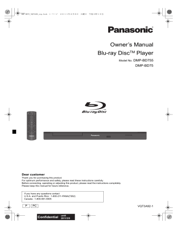 Panasonic Blu-ray Player DMP-BD755 User manual | Manualzz