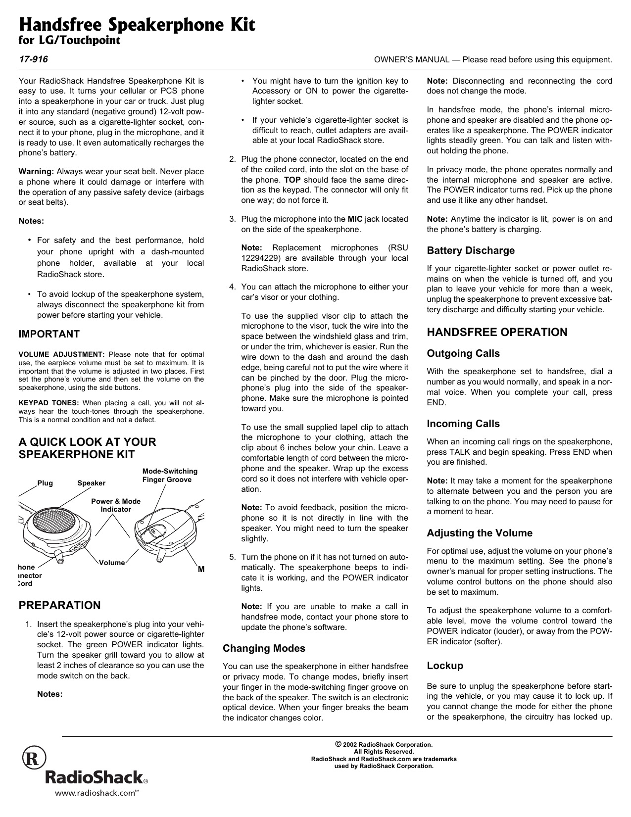 Radio Shack Lead Acid Batteries User Manual