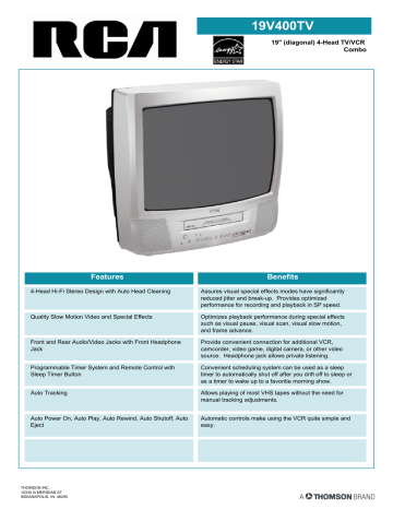 RCA TV VCR Combo 19V400TV User manual | Manualzz