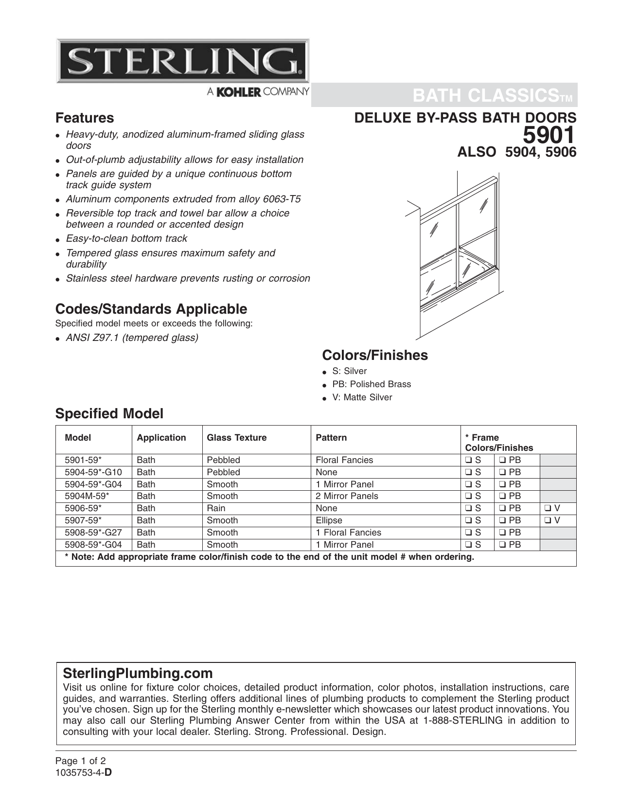 Sterling Plumbing Door 5907 59 User Manual Manualzz Com