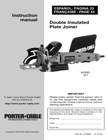 Porter-Cable Biscuit Joiner 557 User manual | Manualzz