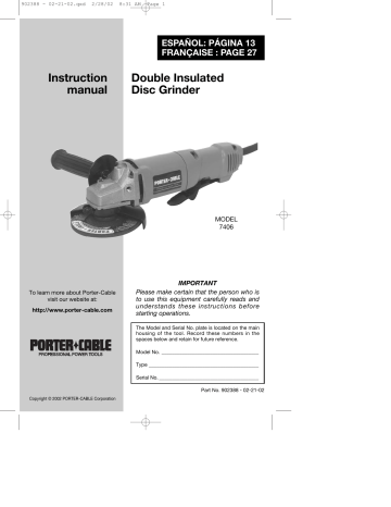 Porter-Cable Grinder 7406 User manual | Manualzz