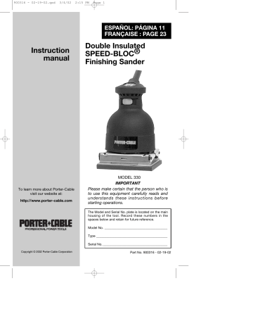 Porter Cable Sander 330 User Manual Manualzz Porter Cable Sander 330 User Manual