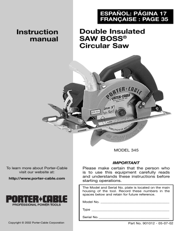 Porter-Cable Saw 345 User manual | Manualzz