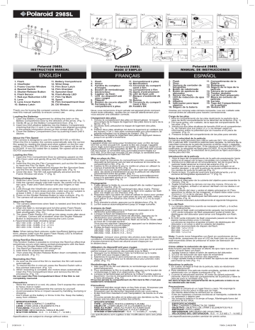 Polaroid Film Camera 298SL Instruction manual | Manualzz
