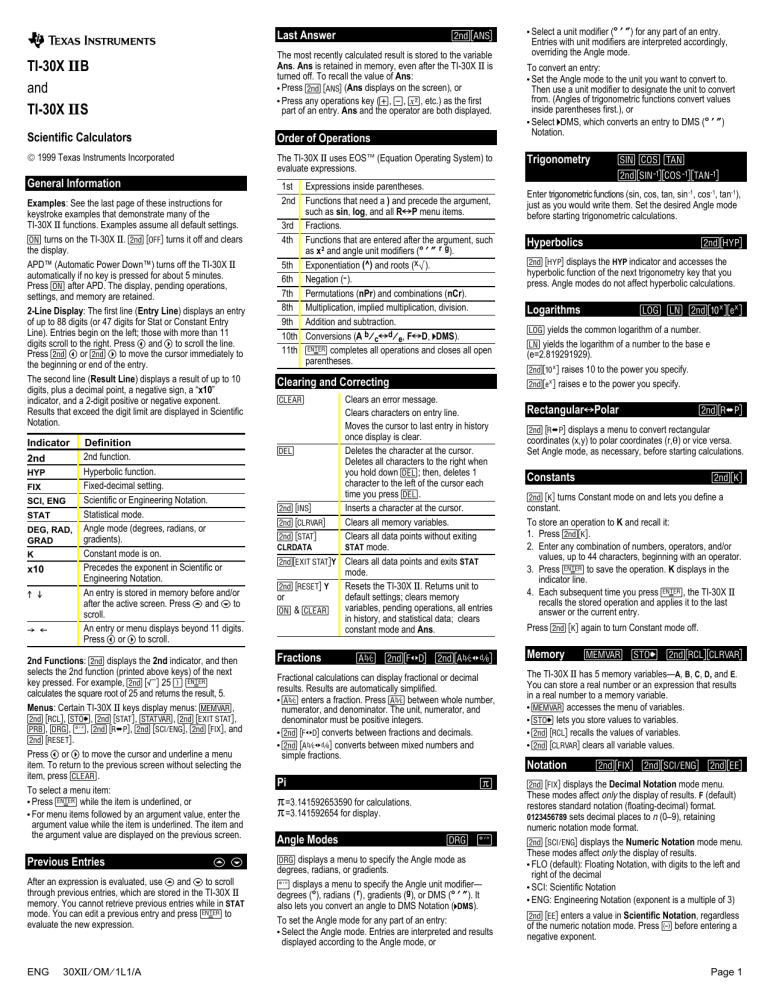 Texas Instruments Calculator Ti 30x B 30xiis Tbl 1l1 Bk User Manual Manualzz