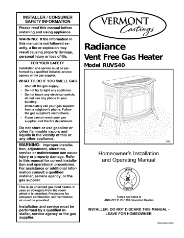 Vermont Casting Electric Heater RUVS40 User manual | Manualzz