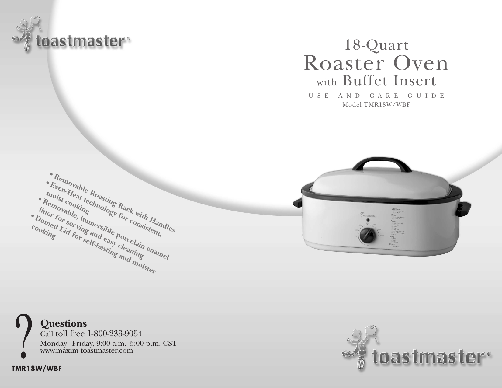 Toastmaster 18 Qt. Roaster Oven Removable Liner, Rack & Buffett Server  Insert