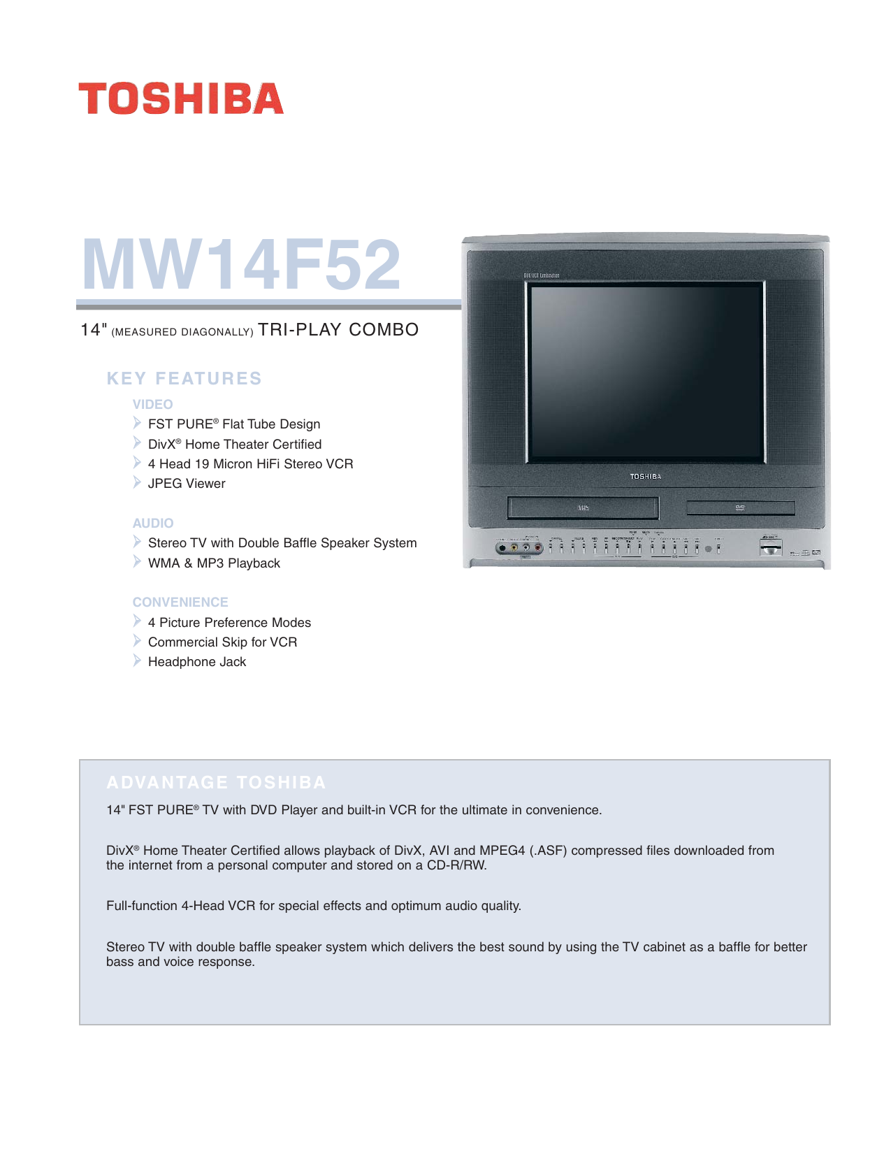 Toshiba Dvd Vcr Combo Mw14f52 User Manual Manualzz