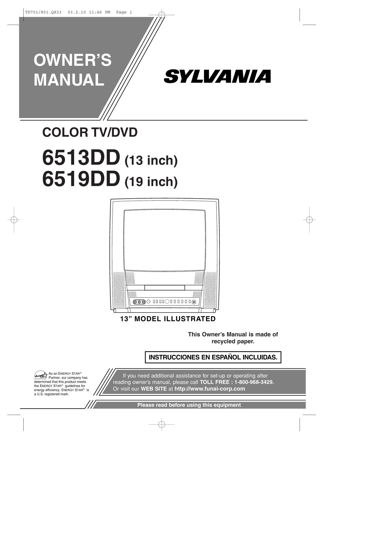 Sylvania Tv Dvd Combo 6513dd 6519dd User Manual Manualzz