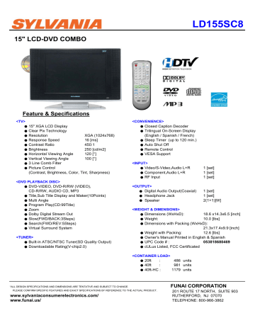 Sylvania LC200SL8 20 Inch Flat Screen S Video LCD Color TV W/ Instruction  Manual