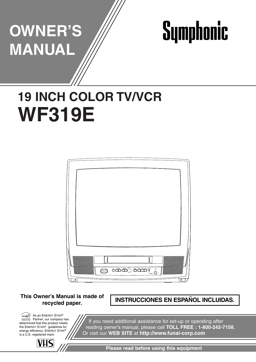 Symphonic Tv Vcr Combo Wf319e Wf319e User Manual Manualzz