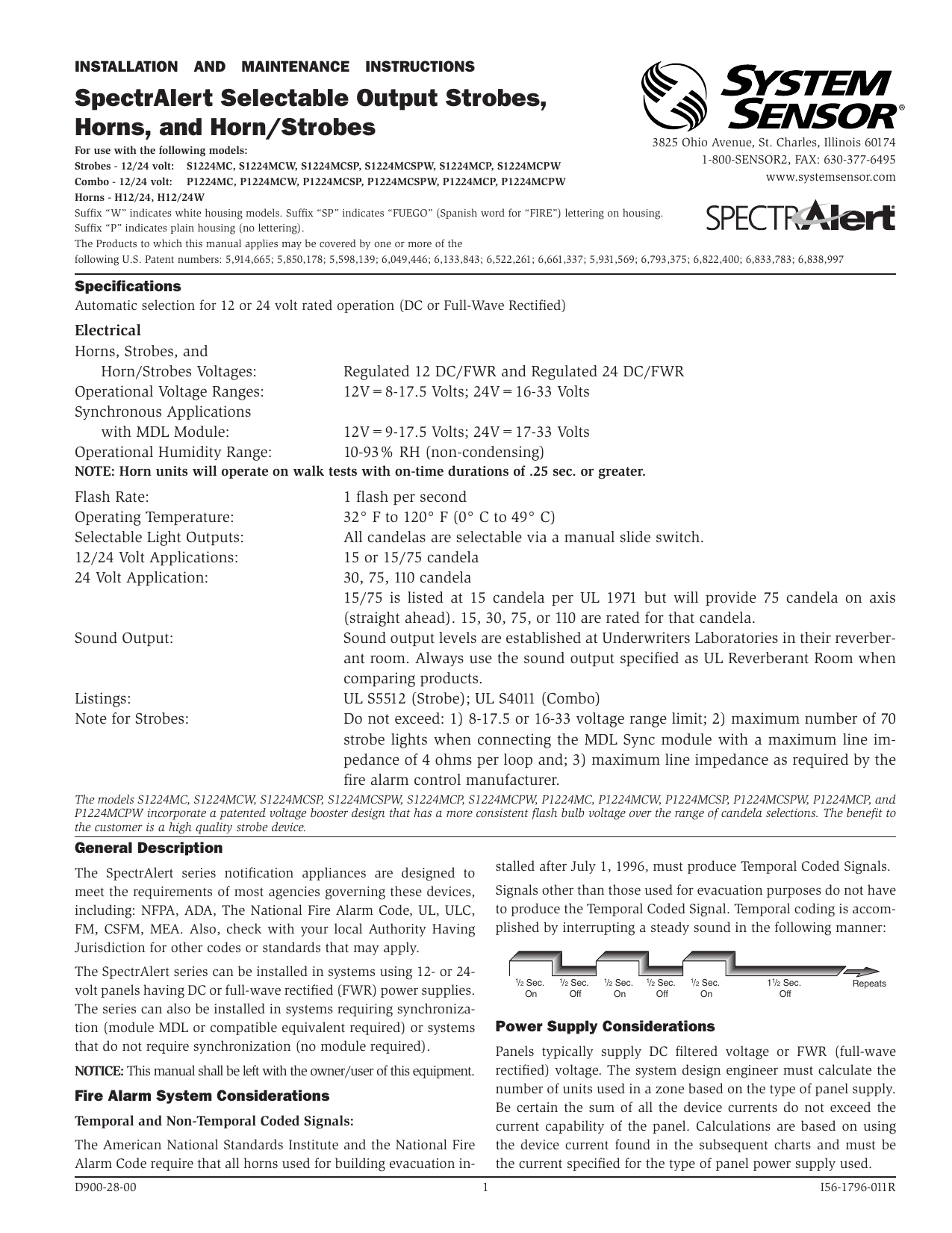 System Sensor Horns, Strobes And Horn Strobes User Manual