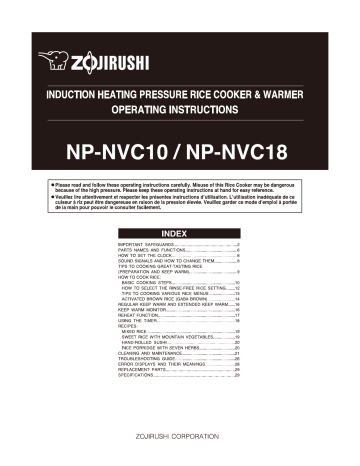 Zojirushi Np Nvc10 Rice Cooker Np Nvc18 Np Nvc18 User Manual Manualzz