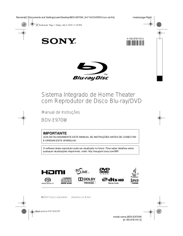 Sony BDV-E970W Sistema Integrado de Home Theatre com Blu-ray 5.1 Canais Manual do usuário | Manualzz