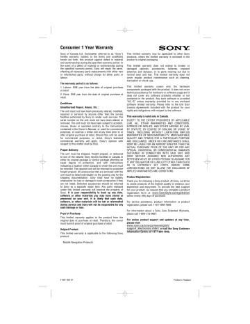 Sony XNV-770BT A/V Receiver with TomTom® Navigation Warranty | Manualzz