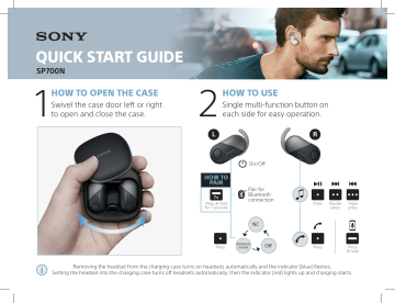 Как подключить наушники sony wf Sony WF-SP700N Wireless noise canceling headphones for sports Quick start guide 