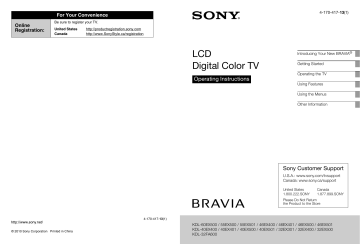 Sony KDL-40EX400 BRAVIA® EX Series LCD Television  Operating instructions | Manualzz