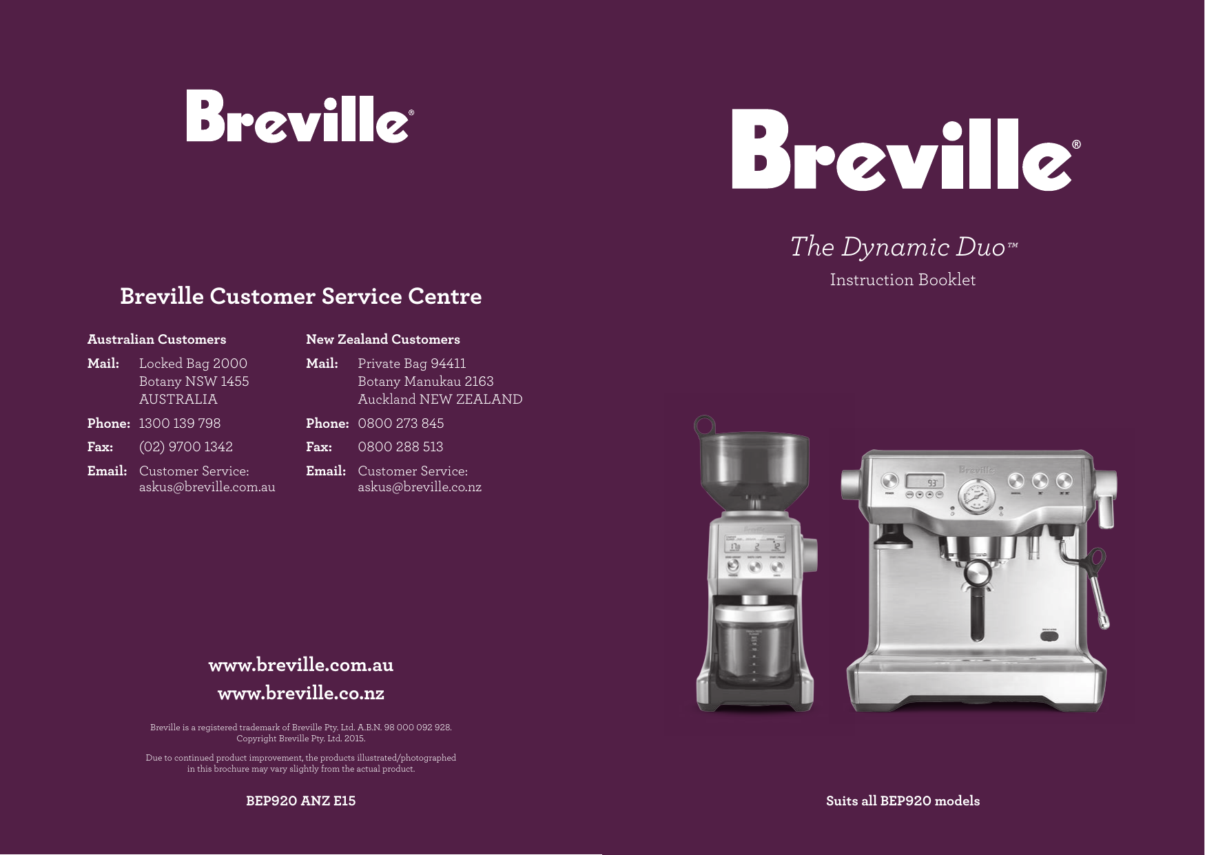 Breville Bep920bss Product Manual Manualzz