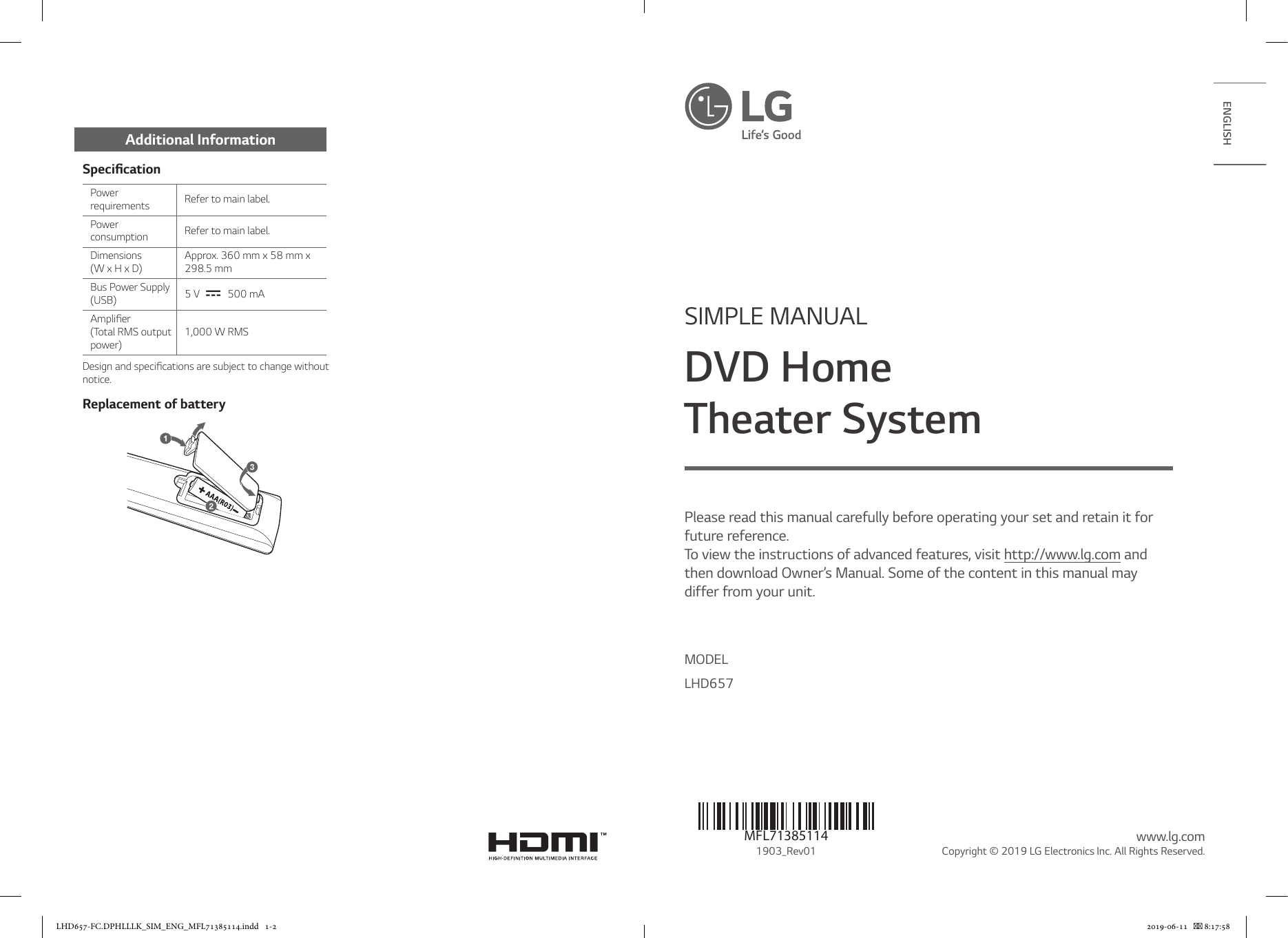 lg lhd657 specification