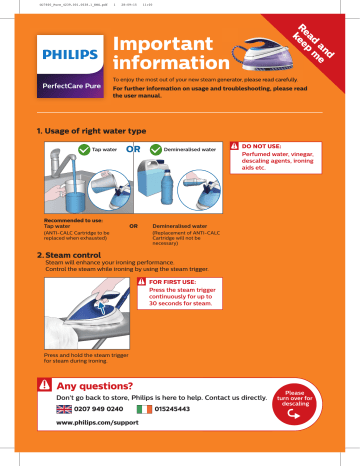 Philips PerfectCare Pure Steam generator iron GC7619/20 Quick Start Guide Readme File | Manualzz