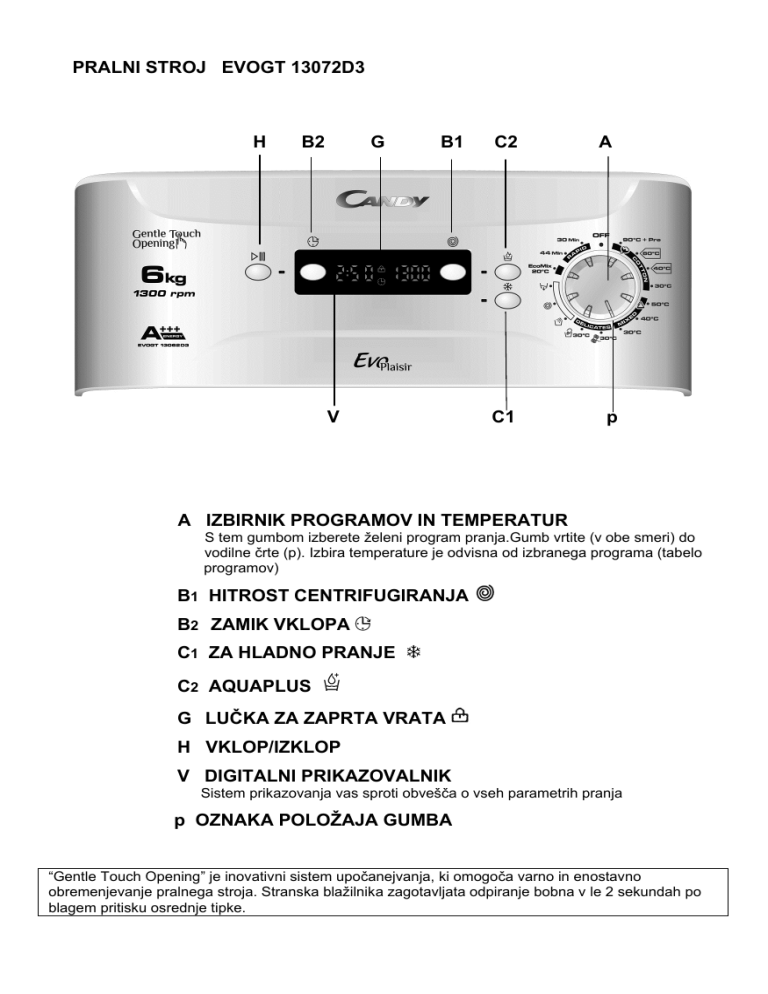 Candy EVOGT 13062D3/1-, EVOGT 13062D3-S User manual | Manualzz