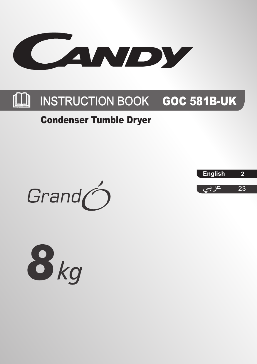 candy grand 8kg condenser tumble dryer manual