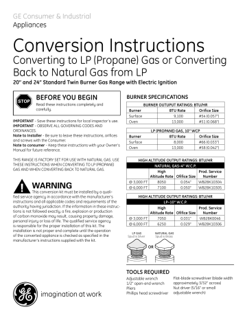 GE RGA824DEDWW LP Conversion Kit | Manualzz