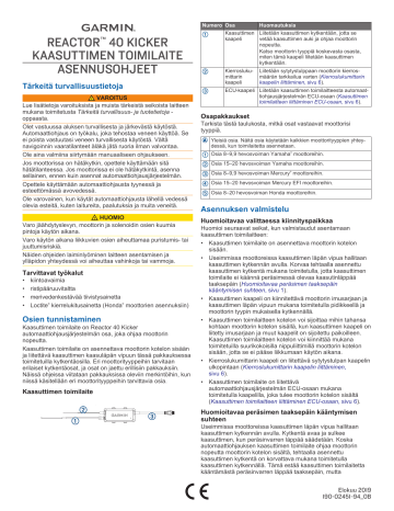 Garmin Reactor™ 40 Kicker Autopilot with GHC™ 20 Kaasuttimen Toimilaite Asennusohjeet | Manualzz