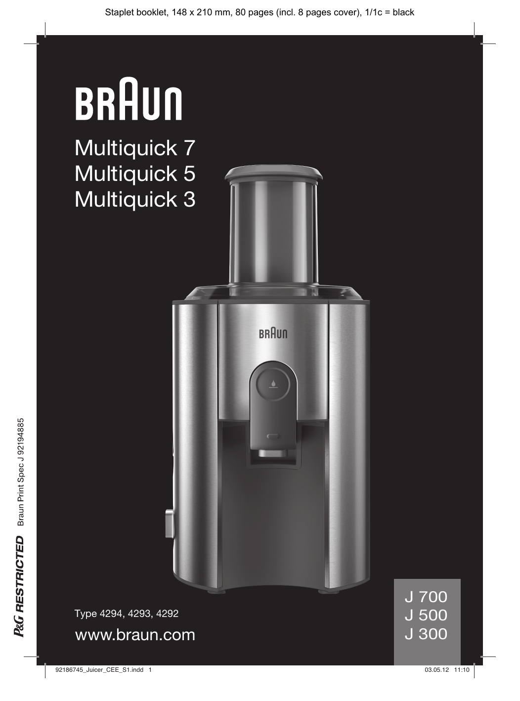 Braun Spin juicers J 700 Instruction Manual