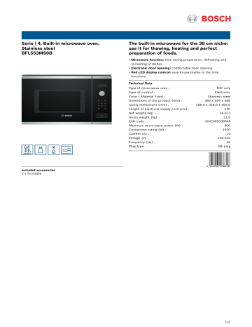 Bosch BFL553MS0B Stainless steel Built-in microwave oven Serie | 4 User manual | Manualzz