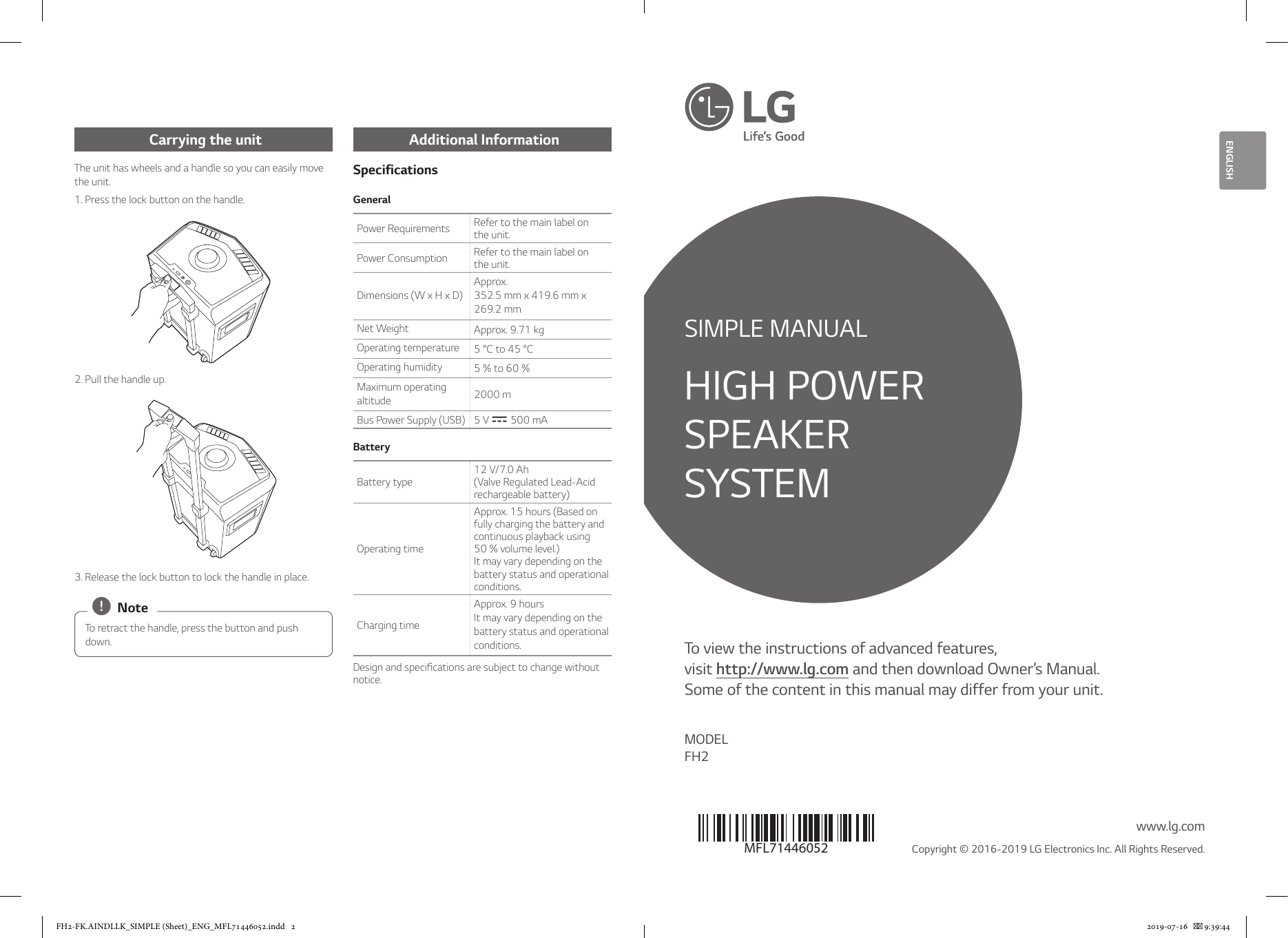 lg fh2 specifications
