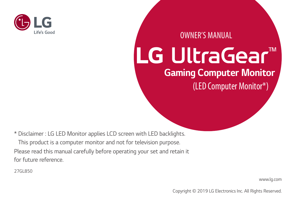 LG 27GL850-B Owner's Manual | Manualzz