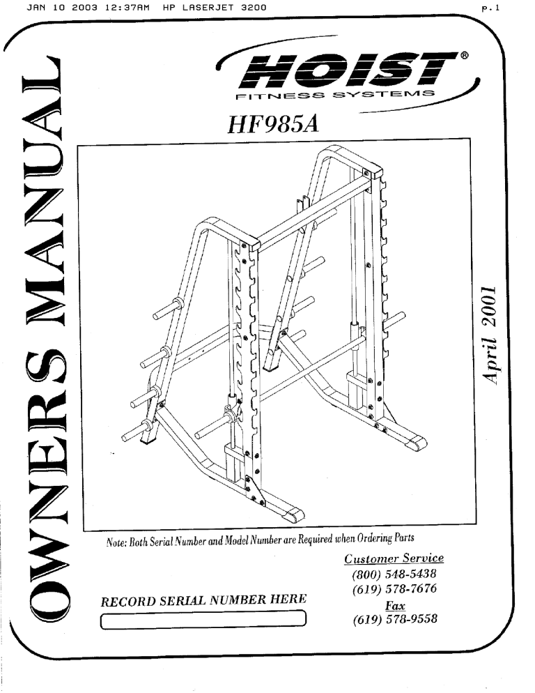 HoistFitness HF-985 Owner's manual | Manualzz