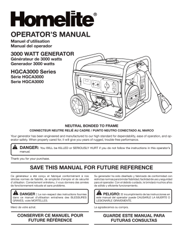 Homelite hgca3000, hgca3000b 3000W Generator Operator's Manual | Manualzz