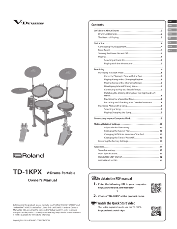Roland TD-1KPX V-Drums Portable Owner's Manual | Manualzz