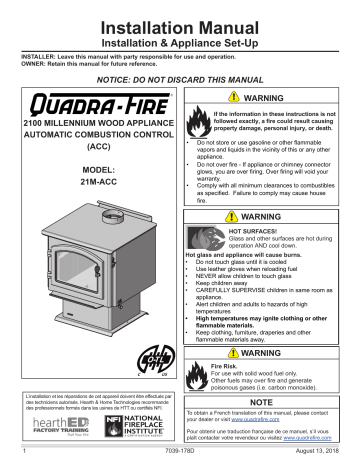 Quadrafire 2100 Millennium Wood Stove Installation guide | Manualzz