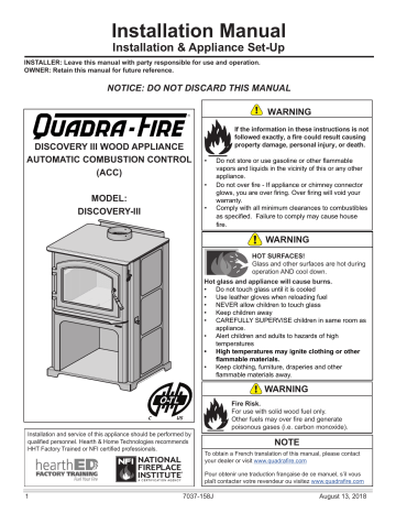 Quadrafire Discovery III Wood Stove Installation guide | Manualzz