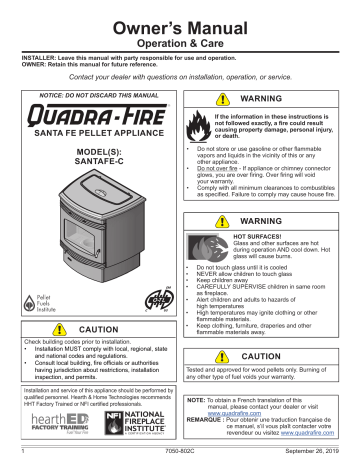 Quadrafire Santa Fe Pellet Stove User manual | Manualzz
