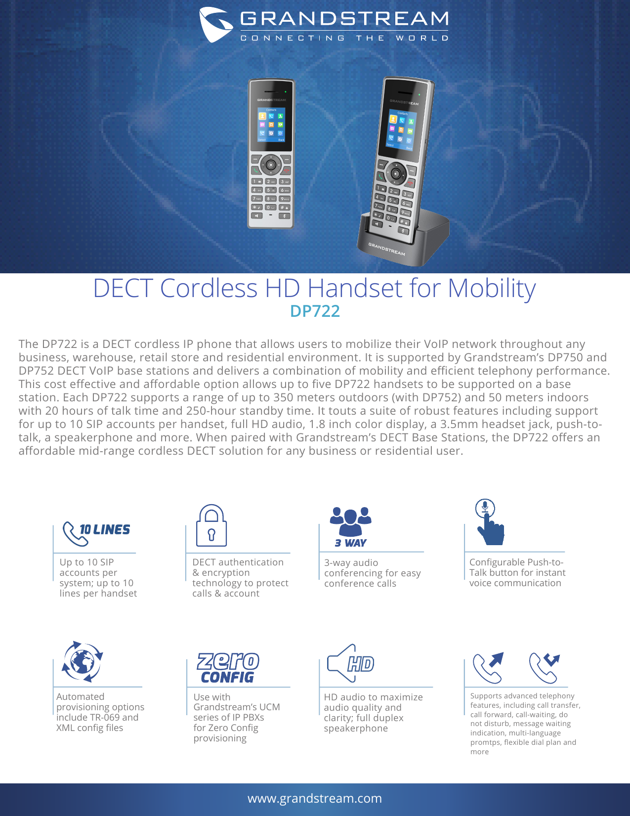 Grandstream DP722 HD DECT IP Phone Handset and Charger