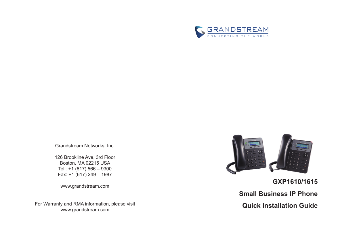 Grandstream Networks GXP1610/1615 Small Business IP Phone, GXP1610/GXP1615,  GXP1610, GXP1615 Quick Installation Guide | Manualzz