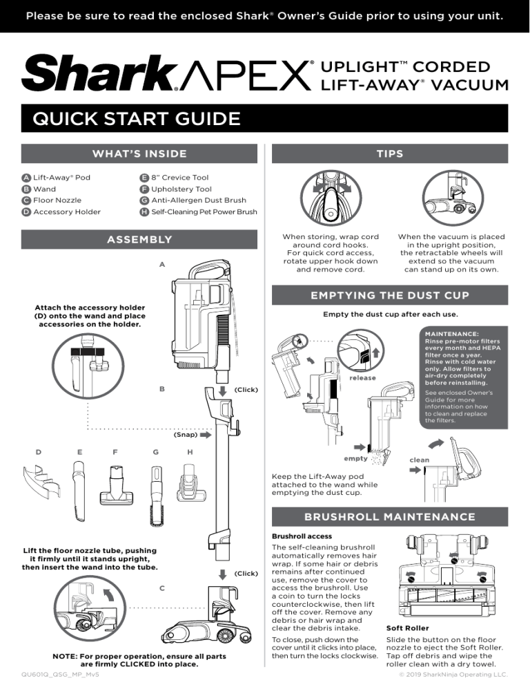 Shark QU601QBK APEX® UpLight™ Vacuum with LiftAway®, DuoClean® & Self