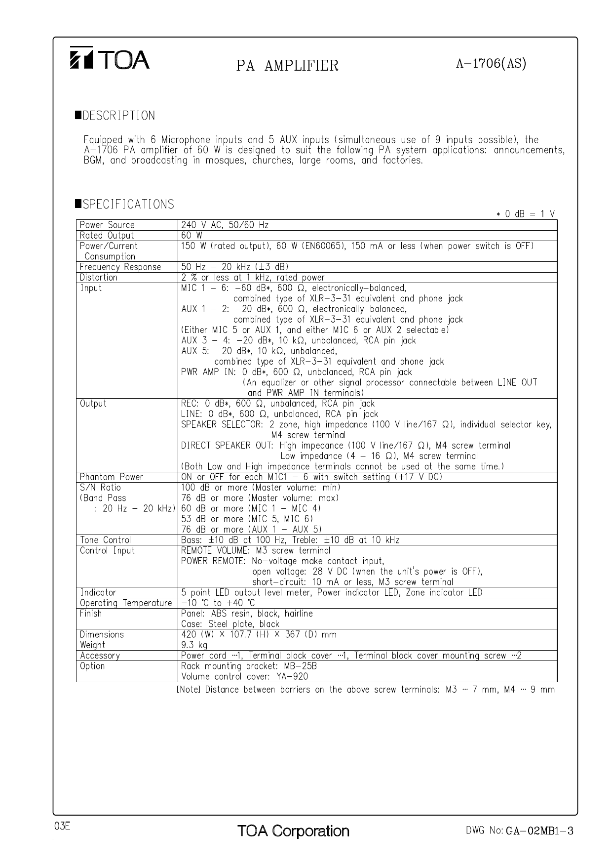 Toa A 1706 As User Manual Manualzz