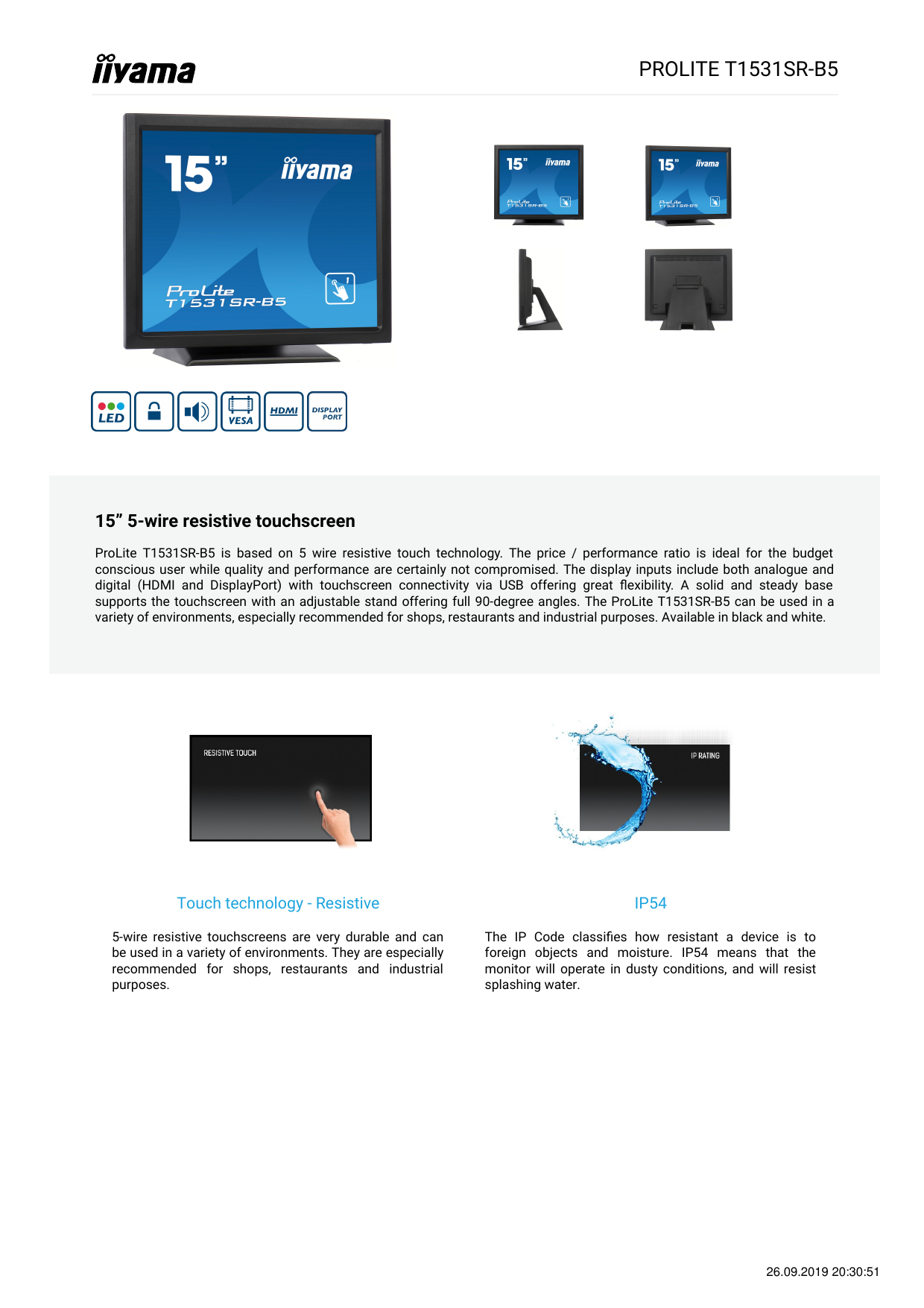 iiyama ProLite T1531SR-B5 Specification 