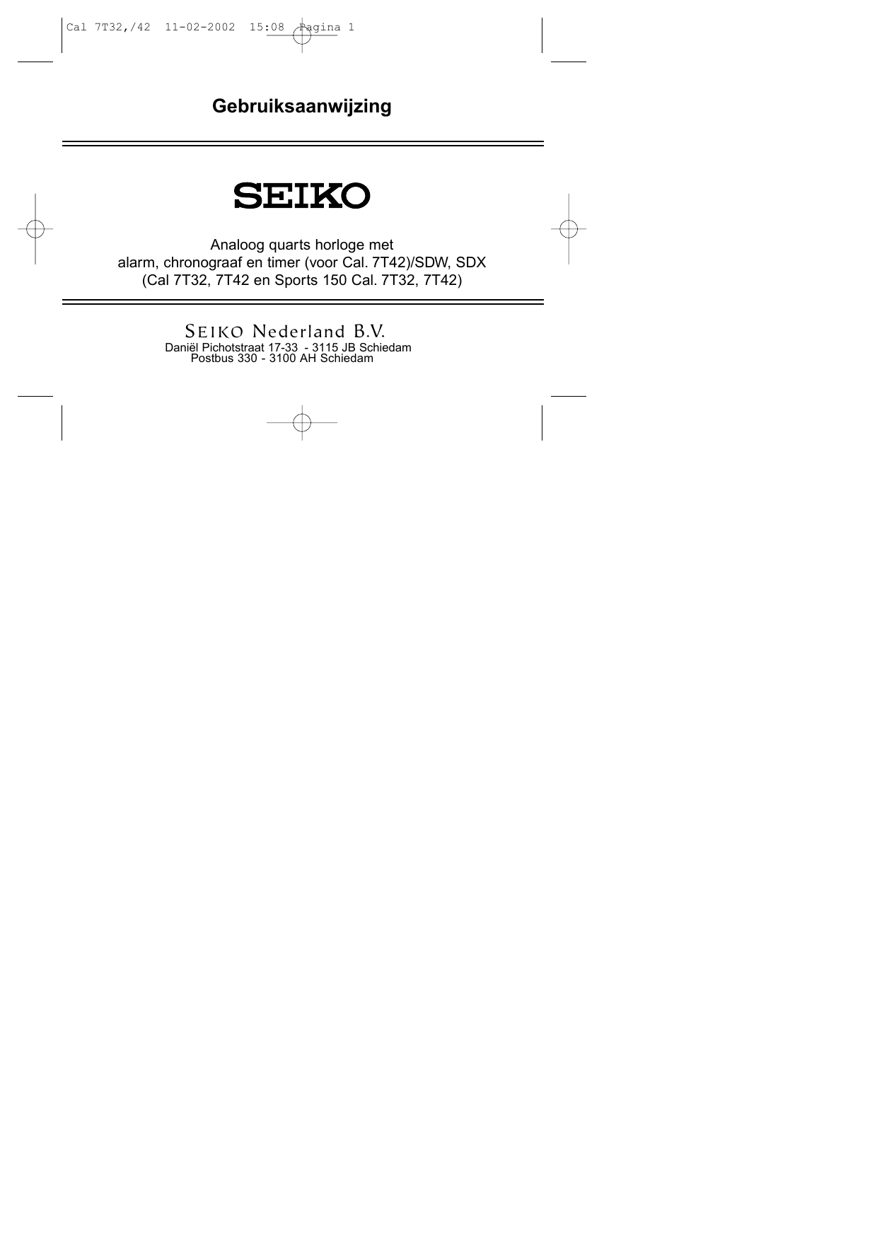 Seiko 7T32 Flemish Handleiding | Manualzz