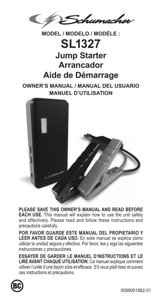 Schumacher SL1327 800 Peak Amp Lithium Ion Jump Starter/ Power Pack