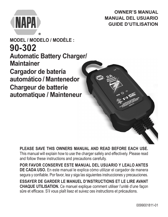 Schumacher NAPA 90302 Automatic Battery Charger/Maintainer Owner's