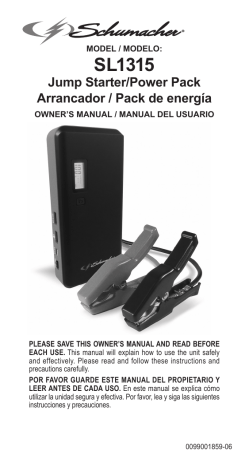 Schumacher SL1315 Jump Starter/Power Pack Owner Manual | Manualzz